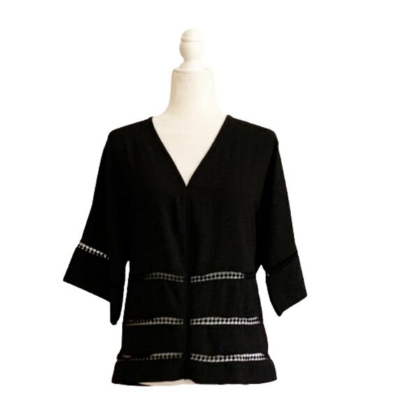 Stella & Dot Top Blouse Maette Hyde Black V-Neck Illusion Short Sleeve Size XS - Picture 2 of 12